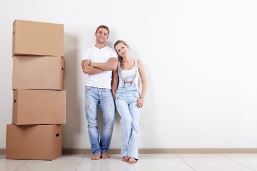 Moving boxes and packing materials prepared for a Fulham home relocation