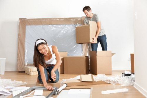 Apartment moving preparation in Fulham with boxes and packing materials