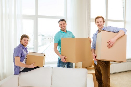 Packed boxes and removal van for Fulham relocation