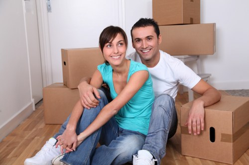 Packed cartons ready for a Fulham flat relocation