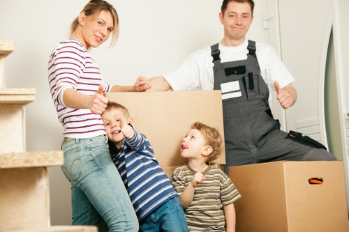 Packed moving boxes ready for house removals in Fulham